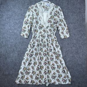Vintage S L Petites Dress Womens 12 Floral Lace Prairie Cottage Farm Secretary